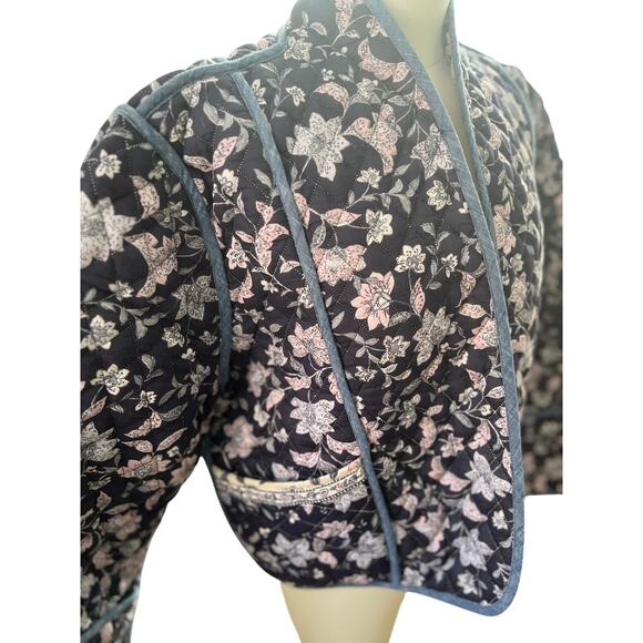 MNG Large Reversible Quilted Crop Jacket Blue Purple Cotton Boxy Oversz Crop NWT - Picture 2 of 14